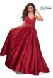 Picture of: Satin Ball Gown with Criss Cross Back and Pockets in Deep Red, Style: 28281, Detail Picture 2