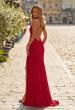 Picture of: Cowl Neck Jersey Gown with Open Back and High Slit in Deep Red, Style: 33299, Detail Picture 2