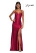 Picture of: Unique Stretch Satin Gown with Corset Bodice and Open Back in Deep Red, Style: 32683, Detail Picture 4