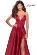 Picture of: V-Neck Satin Prom Dress with Lace Up Back in Deep Red, Style: 28628, Detail Picture 6