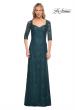 Picture of: 3/4 Sleeve Long Lace Gown with Rhinestone Accents in Deep Teal, Style: 25526, Main Picture