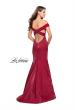 Picture of: Off the Shoulder Satin Prom Dress with Strappy Back in Deep Red, Style: 25764, Back Picture