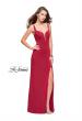 Picture of: Long Jersey Prom Dress with Metallic Beading and Slit in Deep Red, Style: 25623, Detail Picture 1
