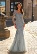 Picture of: Lace Tulle Mermaid Gown with Illusion Sleeves in Dusty Blue, Style: 31799, Main Picture
