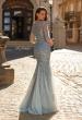 Picture of: Lace Tulle Mermaid Gown with Illusion Sleeves in Dusty Blue, Style: 31799, Back Picture