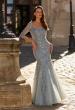 Picture of: Lace Tulle Mermaid Gown with Illusion Sleeves in Dusty Blue, Style: 31799, Detail Picture 1