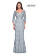 Picture of: Pastel Lace Mother of the Bride Gown with Three Quarter Sleeves in Dusty Blue, Style: 31684, Detail Picture 3