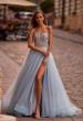 Picture of: A-line Tulle Prom Dress with Stunning Floral Beaded Design in Dusty Blue, Style: 32862, Detail Picture 1