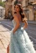 Picture of: Soft Ruffle Tulle Gown with an Illusion Corset Style Top in Dusty Blue, Style 32528, Detail Picture 2