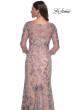 Picture of: Long Fitted Lace Dress with V Neckline and Sheer Sleeves in Dusty Lilac, Style: 30130, Detail Picture 6
