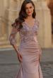 Picture of: Floral Embroidered V-Neck Evening Gown in Dusty Mauve, Style: 33335, Detail Picture 1