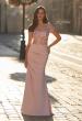 Picture of: Embroidered Illusion Bodice Gown with Ruched Jersey Skirt in Dusty Pink, Style: 32737, Main Picture