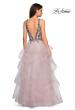 Picture of: Cascading Tulle Prom Dress with Rhinestone Bodice in Dusty Pink, Style: 27649, Back Picture