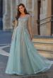 Picture of: Beaded Lace Tulle A-Line Gown with Sheer Sleeves in Dusty Sage, Style: 33536, Main Picture