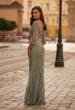 Picture of: Unique Lace Gown with Square Neckline and Illusion Sleeves in Dusty Sage, Style: 31909, Back Picture