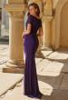 Picture of: Short Sleeve Lace Bodice Evening Gown in Eggplant, Style: 33331, Back Picture