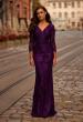 Picture of: Chic Stretch Lace Evening Dress with Ruching and V Neckline in Eggplant, Style: 32491, Main Picture