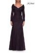 Picture of: Lace Long Sleeve V-Neck Evening Gown in Eggplant, Style: 33333, Detail Picture 8