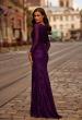 Picture of: Chic Stretch Lace Evening Dress with Ruching and V Neckline in Eggplant, Style: 32491, Back Picture