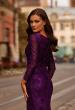 Picture of: Chic Stretch Lace Evening Dress with Ruching and V Neckline in Eggplant, Style: 32491, Detail Picture 2