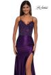 Picture of: Ruched Satin Evening Dress with Sheer Lace Top and Scallop Neckline in Eggplant , Style: 32689, Detail Picture 15