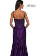 Picture of: Ruched Satin Evening Dress with Sheer Lace Top and Scallop Neckline in Eggplant , Style: 32689, Detail Picture 16