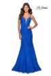 Picture of: Long Mermaid Lace Dress with Back Rhinestone Detail in Electric Blue, Style: 28355, Detail Picture 9