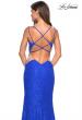 Picture of: Stretch Lace Long Prom Dress with Illusion Sides in Electric Blue, Style: 27029, Back Picture