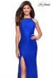 Picture of: Stretch Lace Prom Gown with Rhinestones and Slit in Electric Blue, Style: 27046, Back Picture