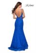 Picture of: Long Mermaid Lace Dress with Back Rhinestone Detail in Electric Blue, Style: 28355, Back Picture