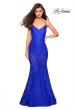 Picture of: Long Form Fitting Lace Prom Dress with Attached Shorts in Electric Blue, Style: 27584, Detail Picture 1