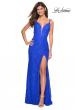 Picture of: Stretch Lace Long Prom Dress with Illusion Sides in Electric Blue, Style: 27029, Detail Picture 3