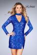 Picture of: Long Sleeve Short Lace Dress with Choker in Electric Blue, Style: 25373, Main Picture