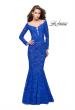 Picture of: Long Sleeve Lace Mermaid Prom Dress with Metallic Beads in Electric Blue, Style: 25607, Main Picture
