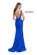 Picture of: Lace Mermaid Dress with Sheer Sides and Low Back in Electric Blue, Style: 24903, Back Picture