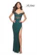 Picture of: Off the Shoulder Rhinestone Fishnet Gown with Lace Details in Emerald, Style: 32116, Detail Picture 10