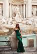 Picture of: Stretch Satin Gown with Draped Sweetheart Neckline in Emerald, Style: 31915, Detail Picture 2