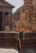 Picture of: Simple Jersey Dress with Ruching and Slit in Emerald, Style: 31978, Detail Picture 2