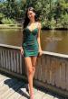 Picture of: Sparkling Ruched Bodycon Mini Dress in Emerald, Style: 33235, Main Picture