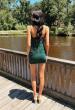Picture of: Sparkling Ruched Bodycon Mini Dress in Emerald, Style: 33235, Back Picture