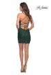 Picture of: Stretch Sequin Fitted Dress with Strappy Lace Up Back in Emerald, Detail Picture 4