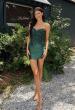 Picture of: Strapless Lace Applique Corset Cocktail Dress in Emerald, Style 33242, Detail Picture 5