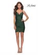 Picture of: Lace Up Back Short Dress with Flattering Ruching in Emerald, Style: 30938, Detail Picture 6