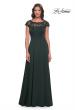 Picture of: A-Line Satin Dress with Stunning Beaded Neckline and Short Sleeves in Emerald, Style: 31195, Main Picture