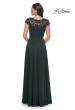 Picture of: A-Line Satin Dress with Stunning Beaded Neckline and Short Sleeves in Emerald, Style: 31195, Back Picture