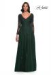 Picture of: Long Sleeve Lace and Tulle Dress with V Neckline in Emerald, Style: 30795, Detail Picture 1