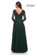 Picture of: Long Sleeve Lace and Tulle Dress with V Neckline in Emerald, Style: 30795, Detail Picture 2