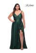 Picture of: Ruffle Slit Satin Long Plus Size Dress with V Neck in Emerald, Style: 29740, Main Picture