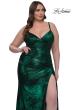 Picture of: Metallic Plus Size Prom Dress with Flattering Ruching in Emerald , Style: 33020, Detail Picture 14