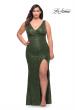 Picture of: Stretch Sequin Plus Size Gown with Slit and V Neck in Emerald, Style: 30307, Detail Picture 1